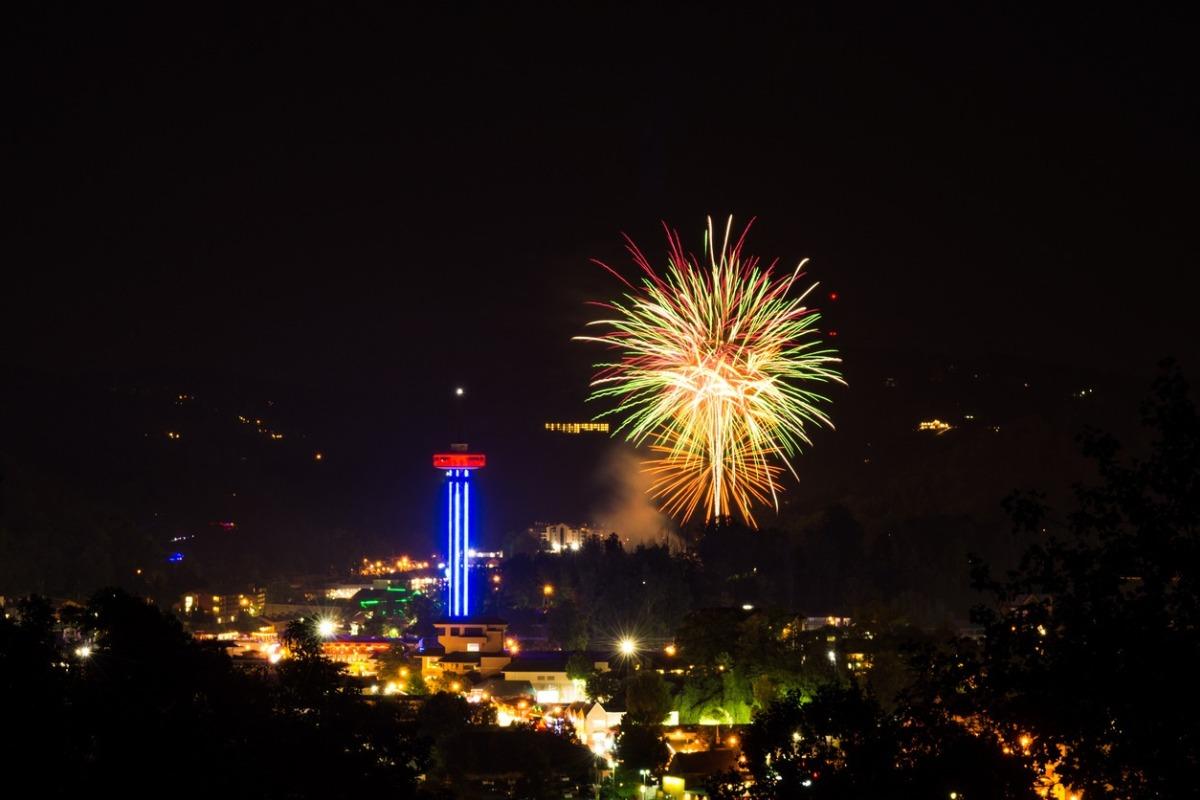 Fireworks on the 4th of July over Gatlinburg, TN.