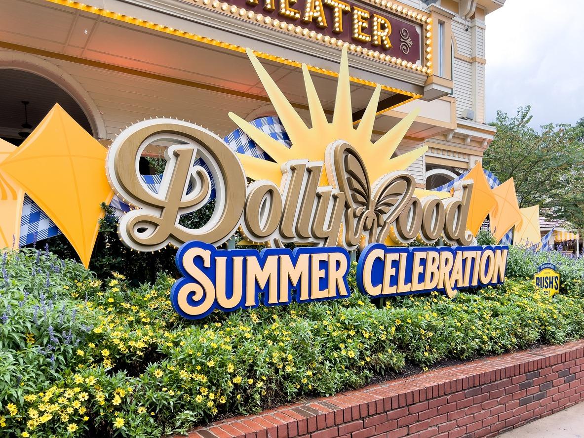 Picture showing the sign for Dollywood's Summer Celebration inside the park.
